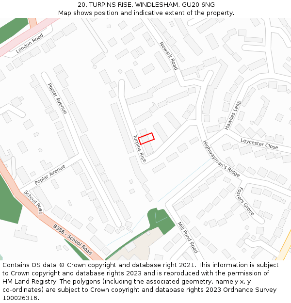 20, TURPINS RISE, WINDLESHAM, GU20 6NG: Location map and indicative extent of plot