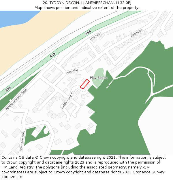 20, TYDDYN DRYCIN, LLANFAIRFECHAN, LL33 0RJ: Location map and indicative extent of plot