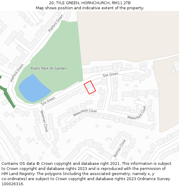 20, TYLE GREEN, HORNCHURCH, RM11 2TB: Location map and indicative extent of plot