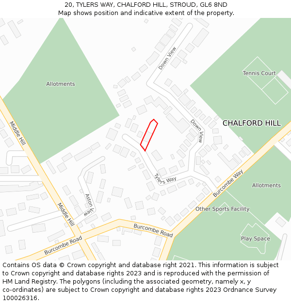 20, TYLERS WAY, CHALFORD HILL, STROUD, GL6 8ND: Location map and indicative extent of plot