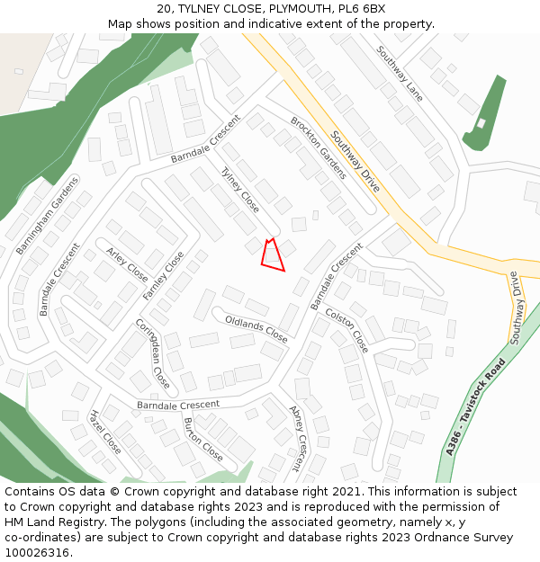 20, TYLNEY CLOSE, PLYMOUTH, PL6 6BX: Location map and indicative extent of plot