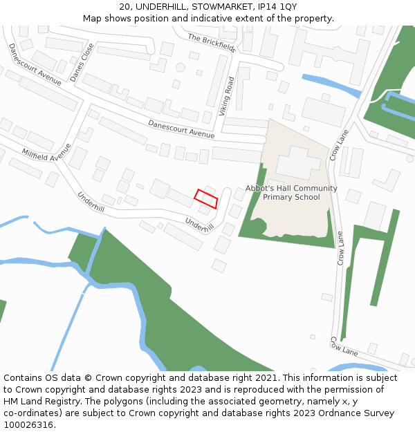 20, UNDERHILL, STOWMARKET, IP14 1QY: Location map and indicative extent of plot