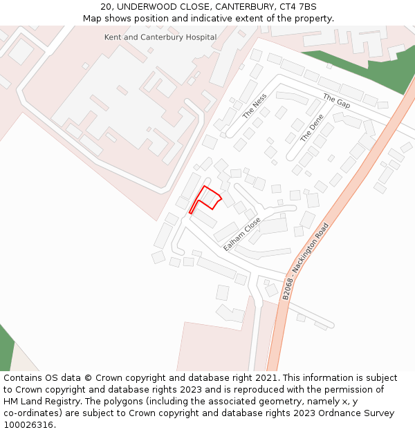 20, UNDERWOOD CLOSE, CANTERBURY, CT4 7BS: Location map and indicative extent of plot