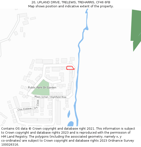 20, UPLAND DRIVE, TRELEWIS, TREHARRIS, CF46 6FB: Location map and indicative extent of plot