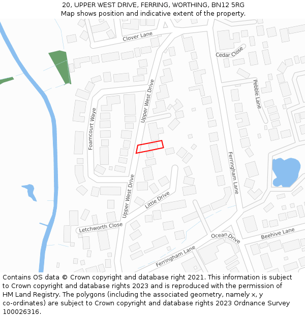 20, UPPER WEST DRIVE, FERRING, WORTHING, BN12 5RG: Location map and indicative extent of plot