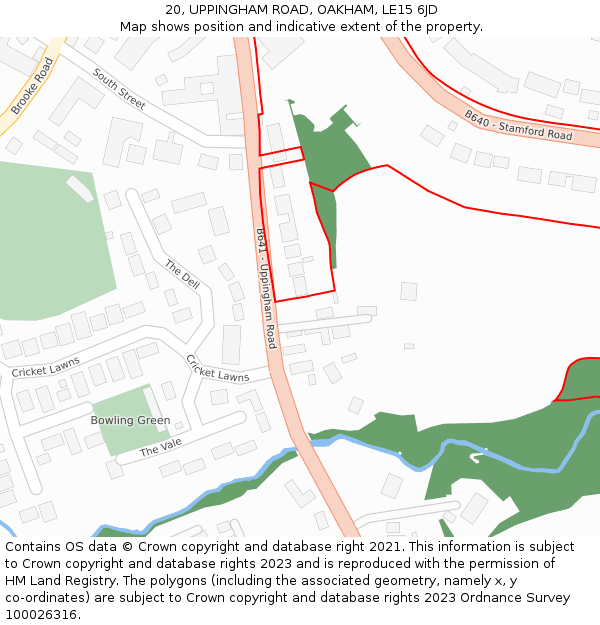 20, UPPINGHAM ROAD, OAKHAM, LE15 6JD: Location map and indicative extent of plot