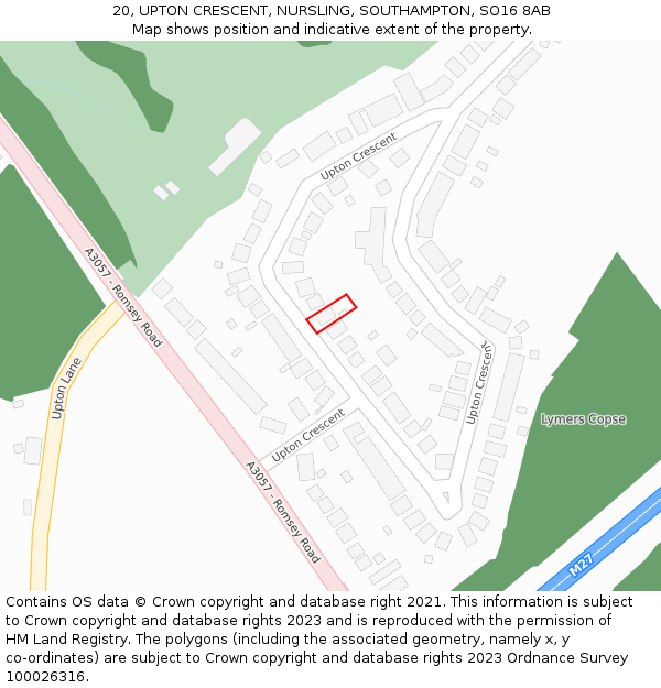 20, UPTON CRESCENT, NURSLING, SOUTHAMPTON, SO16 8AB: Location map and indicative extent of plot