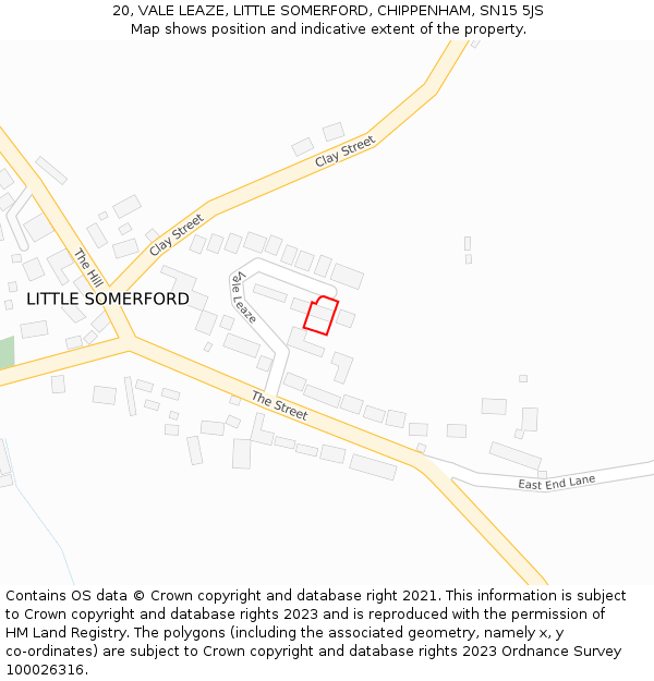 20, VALE LEAZE, LITTLE SOMERFORD, CHIPPENHAM, SN15 5JS: Location map and indicative extent of plot