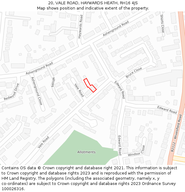 20, VALE ROAD, HAYWARDS HEATH, RH16 4JS: Location map and indicative extent of plot