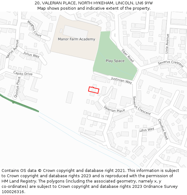 20, VALERIAN PLACE, NORTH HYKEHAM, LINCOLN, LN6 9YW: Location map and indicative extent of plot