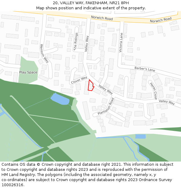 20, VALLEY WAY, FAKENHAM, NR21 8PH: Location map and indicative extent of plot