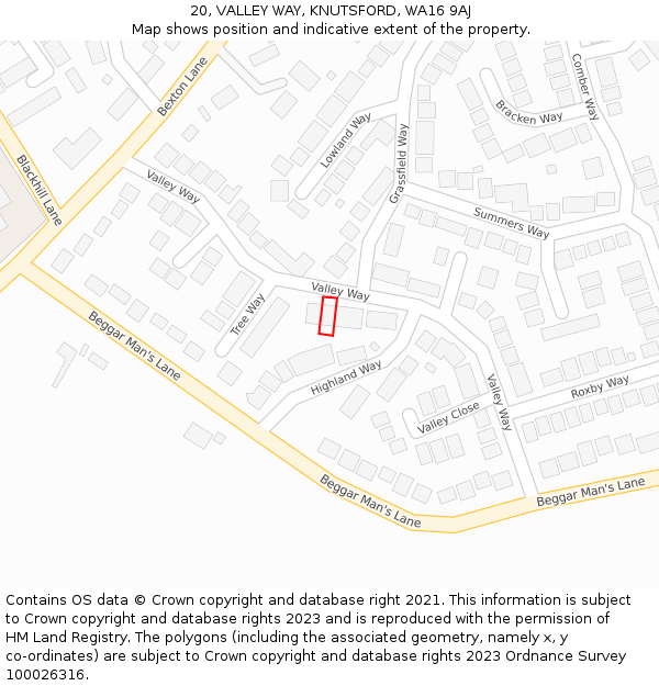 20, VALLEY WAY, KNUTSFORD, WA16 9AJ: Location map and indicative extent of plot