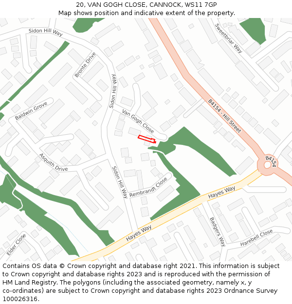 20, VAN GOGH CLOSE, CANNOCK, WS11 7GP: Location map and indicative extent of plot