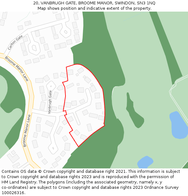 20, VANBRUGH GATE, BROOME MANOR, SWINDON, SN3 1NQ: Location map and indicative extent of plot