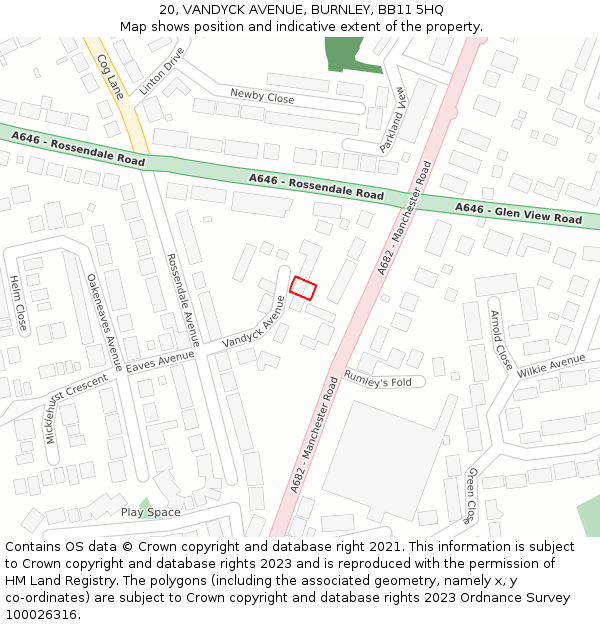 20, VANDYCK AVENUE, BURNLEY, BB11 5HQ: Location map and indicative extent of plot