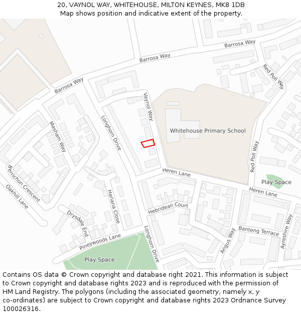 20, VAYNOL WAY, WHITEHOUSE, MILTON KEYNES, MK8 1DB: Location map and indicative extent of plot