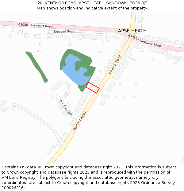 20, VENTNOR ROAD, APSE HEATH, SANDOWN, PO36 0JT: Location map and indicative extent of plot