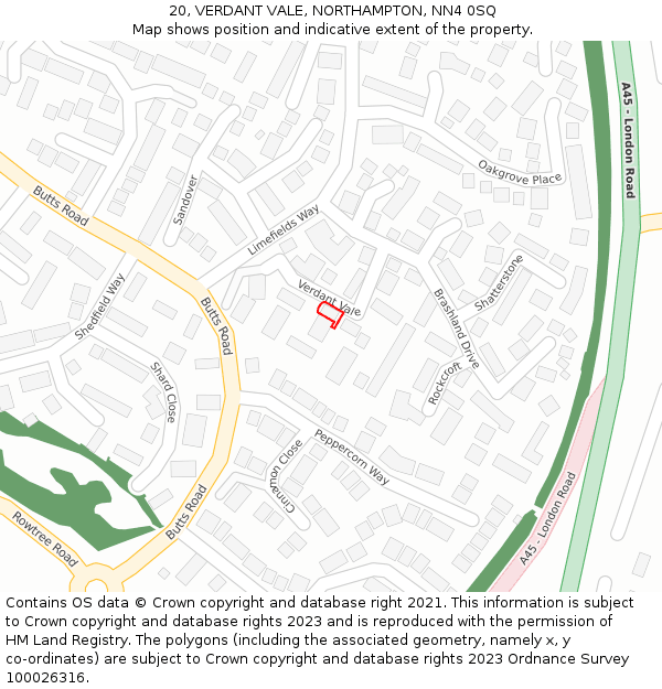 20, VERDANT VALE, NORTHAMPTON, NN4 0SQ: Location map and indicative extent of plot