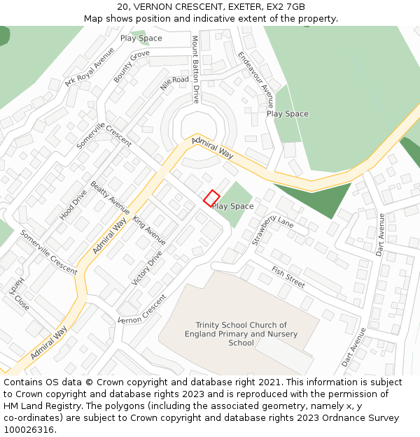 20, VERNON CRESCENT, EXETER, EX2 7GB: Location map and indicative extent of plot