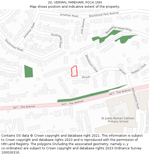 20, VERYAN, FAREHAM, PO14 1NN: Location map and indicative extent of plot