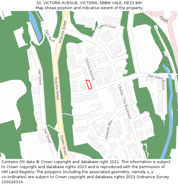 20, VICTORIA AVENUE, VICTORIA, EBBW VALE, NP23 8AY: Location map and indicative extent of plot