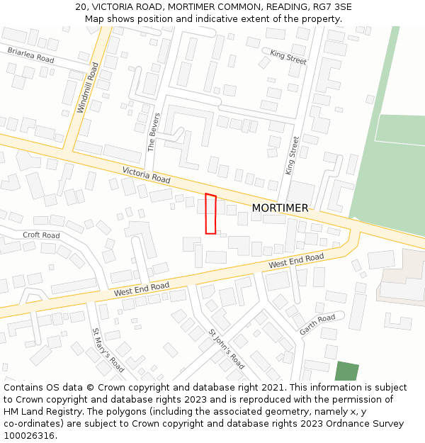 20, VICTORIA ROAD, MORTIMER COMMON, READING, RG7 3SE: Location map and indicative extent of plot