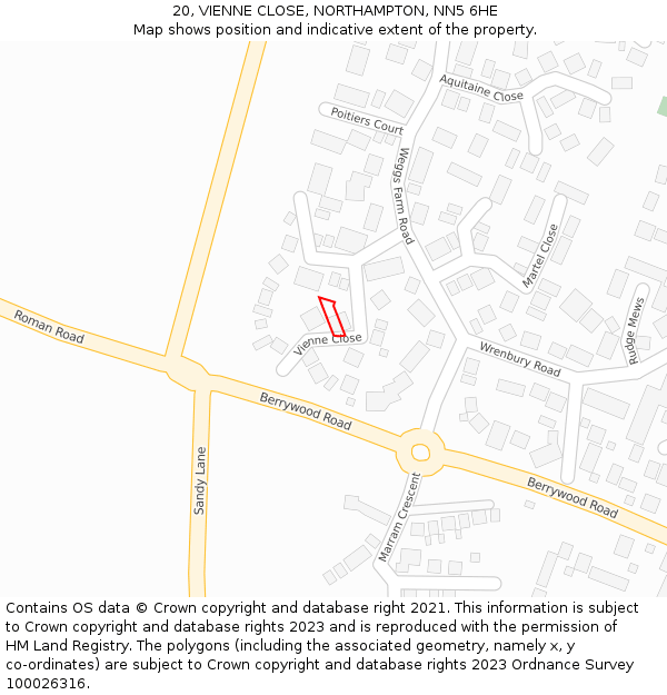 20, VIENNE CLOSE, NORTHAMPTON, NN5 6HE: Location map and indicative extent of plot