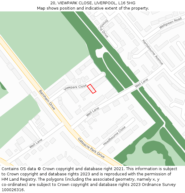 20, VIEWPARK CLOSE, LIVERPOOL, L16 5HG: Location map and indicative extent of plot