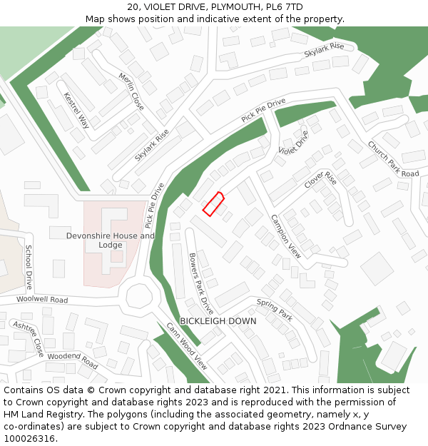 20, VIOLET DRIVE, PLYMOUTH, PL6 7TD: Location map and indicative extent of plot