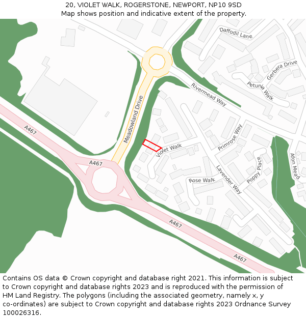 20, VIOLET WALK, ROGERSTONE, NEWPORT, NP10 9SD: Location map and indicative extent of plot