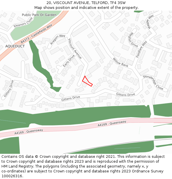 20, VISCOUNT AVENUE, TELFORD, TF4 3SW: Location map and indicative extent of plot
