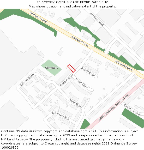 20, VOYSEY AVENUE, CASTLEFORD, WF10 5UX: Location map and indicative extent of plot