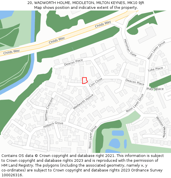 20, WADWORTH HOLME, MIDDLETON, MILTON KEYNES, MK10 9JR: Location map and indicative extent of plot