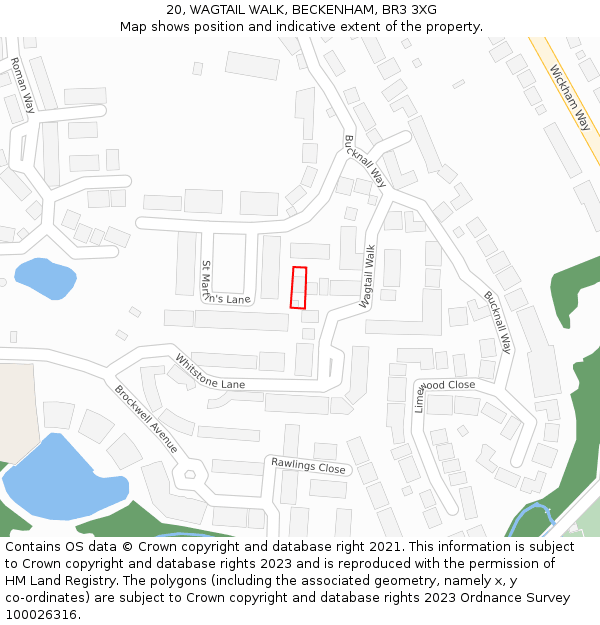 20, WAGTAIL WALK, BECKENHAM, BR3 3XG: Location map and indicative extent of plot