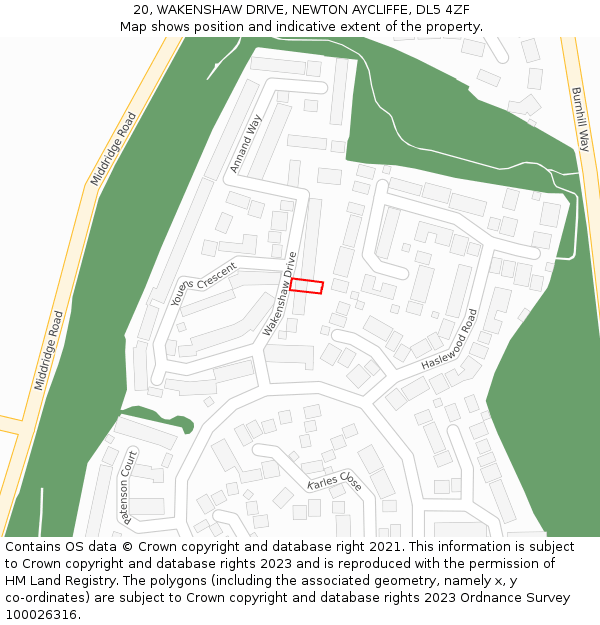 20, WAKENSHAW DRIVE, NEWTON AYCLIFFE, DL5 4ZF: Location map and indicative extent of plot