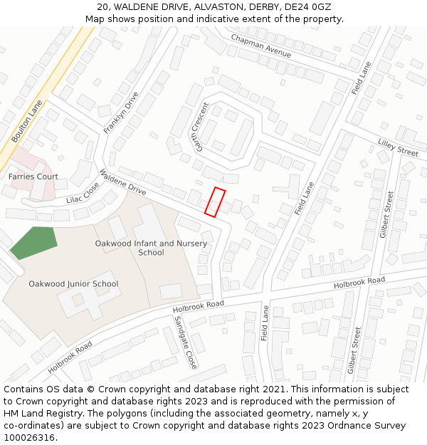 20, WALDENE DRIVE, ALVASTON, DERBY, DE24 0GZ: Location map and indicative extent of plot