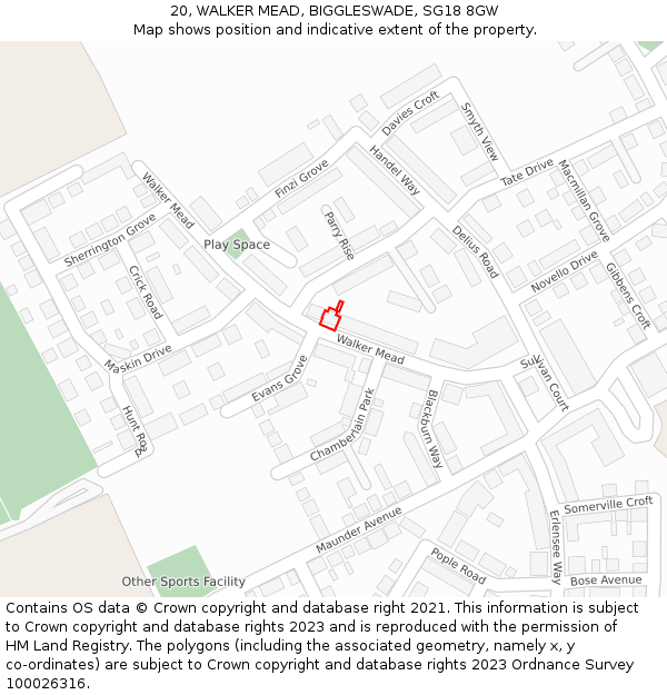 20, WALKER MEAD, BIGGLESWADE, SG18 8GW: Location map and indicative extent of plot