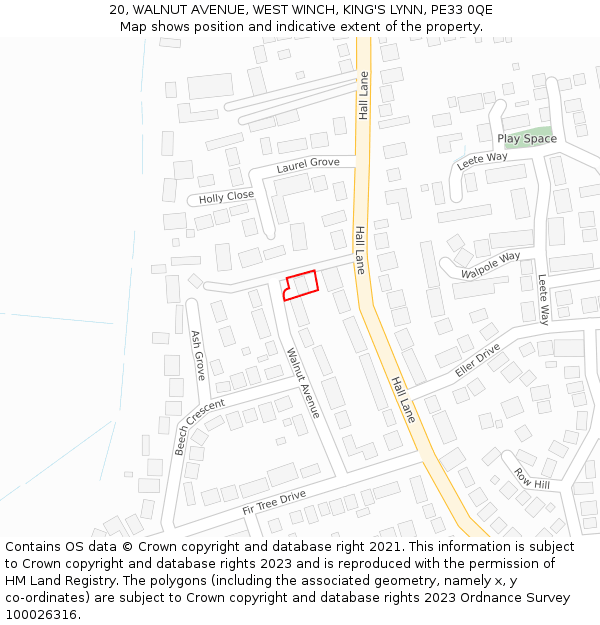 20, WALNUT AVENUE, WEST WINCH, KING'S LYNN, PE33 0QE: Location map and indicative extent of plot