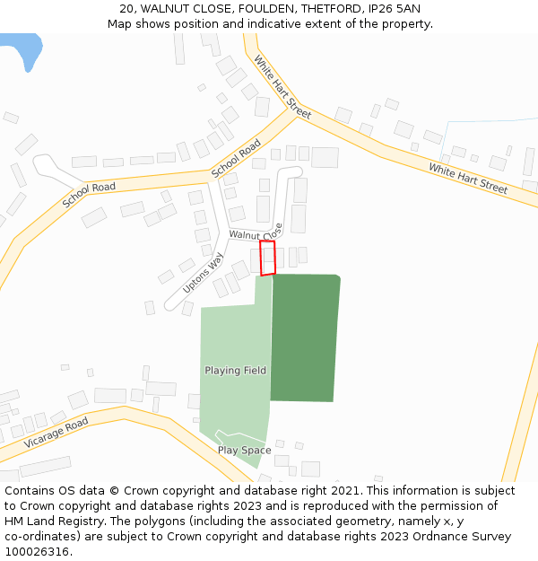 20, WALNUT CLOSE, FOULDEN, THETFORD, IP26 5AN: Location map and indicative extent of plot
