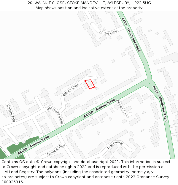 20, WALNUT CLOSE, STOKE MANDEVILLE, AYLESBURY, HP22 5UG: Location map and indicative extent of plot