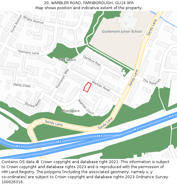 20, WARBLER ROAD, FARNBOROUGH, GU14 9FA: Location map and indicative extent of plot
