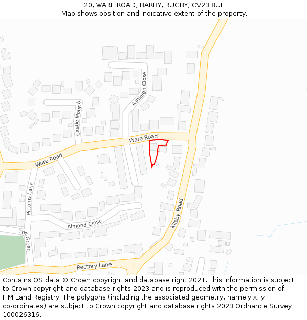 20, WARE ROAD, BARBY, RUGBY, CV23 8UE: Location map and indicative extent of plot
