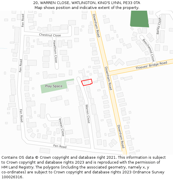 20, WARREN CLOSE, WATLINGTON, KING'S LYNN, PE33 0TA: Location map and indicative extent of plot