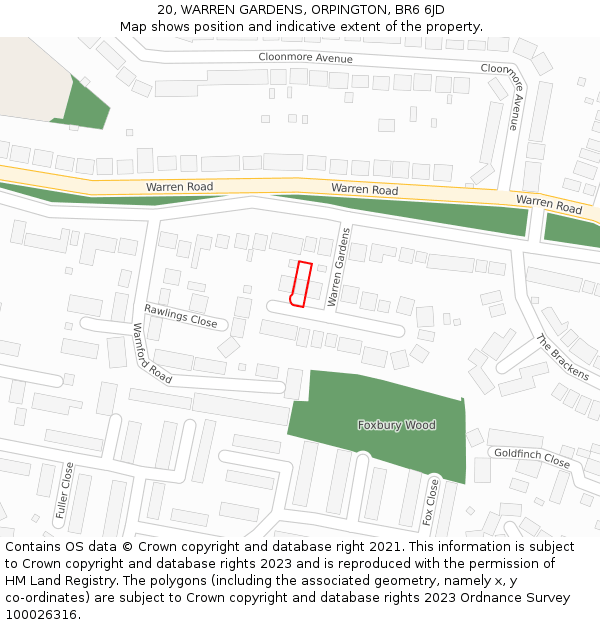 20, WARREN GARDENS, ORPINGTON, BR6 6JD: Location map and indicative extent of plot