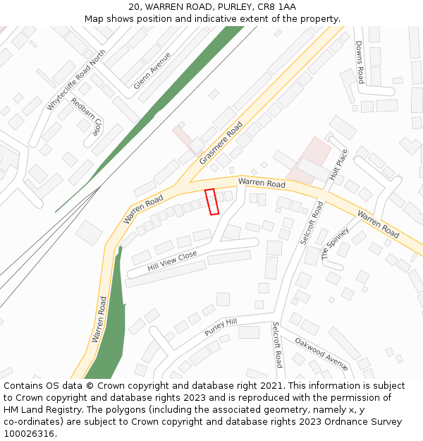 20, WARREN ROAD, PURLEY, CR8 1AA: Location map and indicative extent of plot