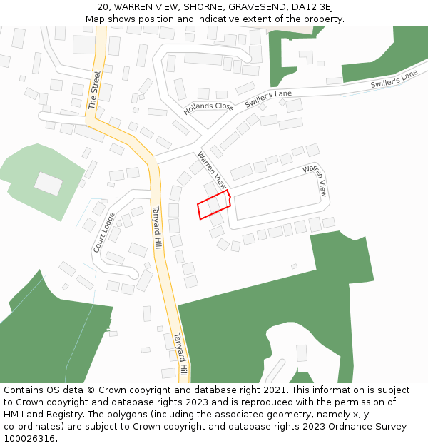 20, WARREN VIEW, SHORNE, GRAVESEND, DA12 3EJ: Location map and indicative extent of plot