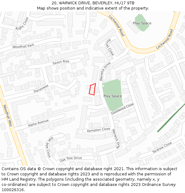 20, WARWICK DRIVE, BEVERLEY, HU17 9TB: Location map and indicative extent of plot