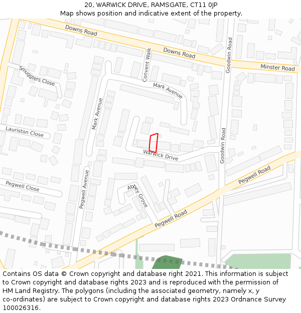 20, WARWICK DRIVE, RAMSGATE, CT11 0JP: Location map and indicative extent of plot