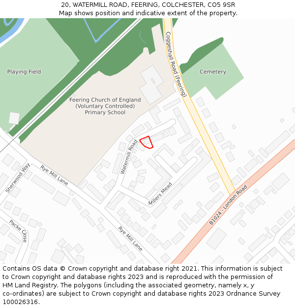 20, WATERMILL ROAD, FEERING, COLCHESTER, CO5 9SR: Location map and indicative extent of plot