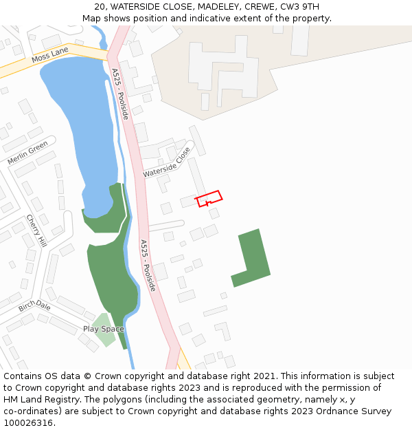 20, WATERSIDE CLOSE, MADELEY, CREWE, CW3 9TH: Location map and indicative extent of plot